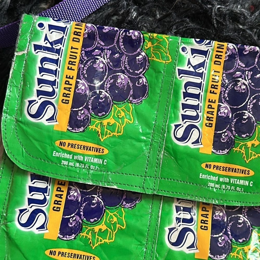 Green and Purple Sunkist Vintage Crossbody Bag, Upcycled, Handmade - Picture 2 of 7